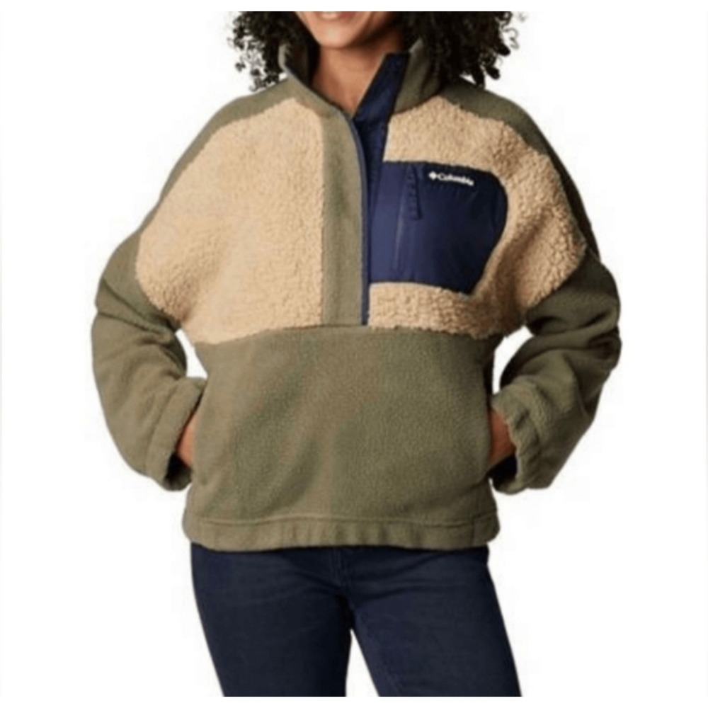 NWOT Columbia Lodge Sherpa Pullover Snap Fleece Stone Green Beach Women's XXL